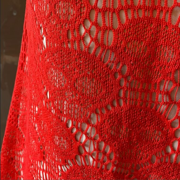Audrey 3+1 Red Lace Skull Patterned Mini Dress w/ Ivory Lining Size M - Picture 3 of 9